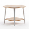 Round wooden coffee table with white legs and lower shelf 50 x 50 x 45cm