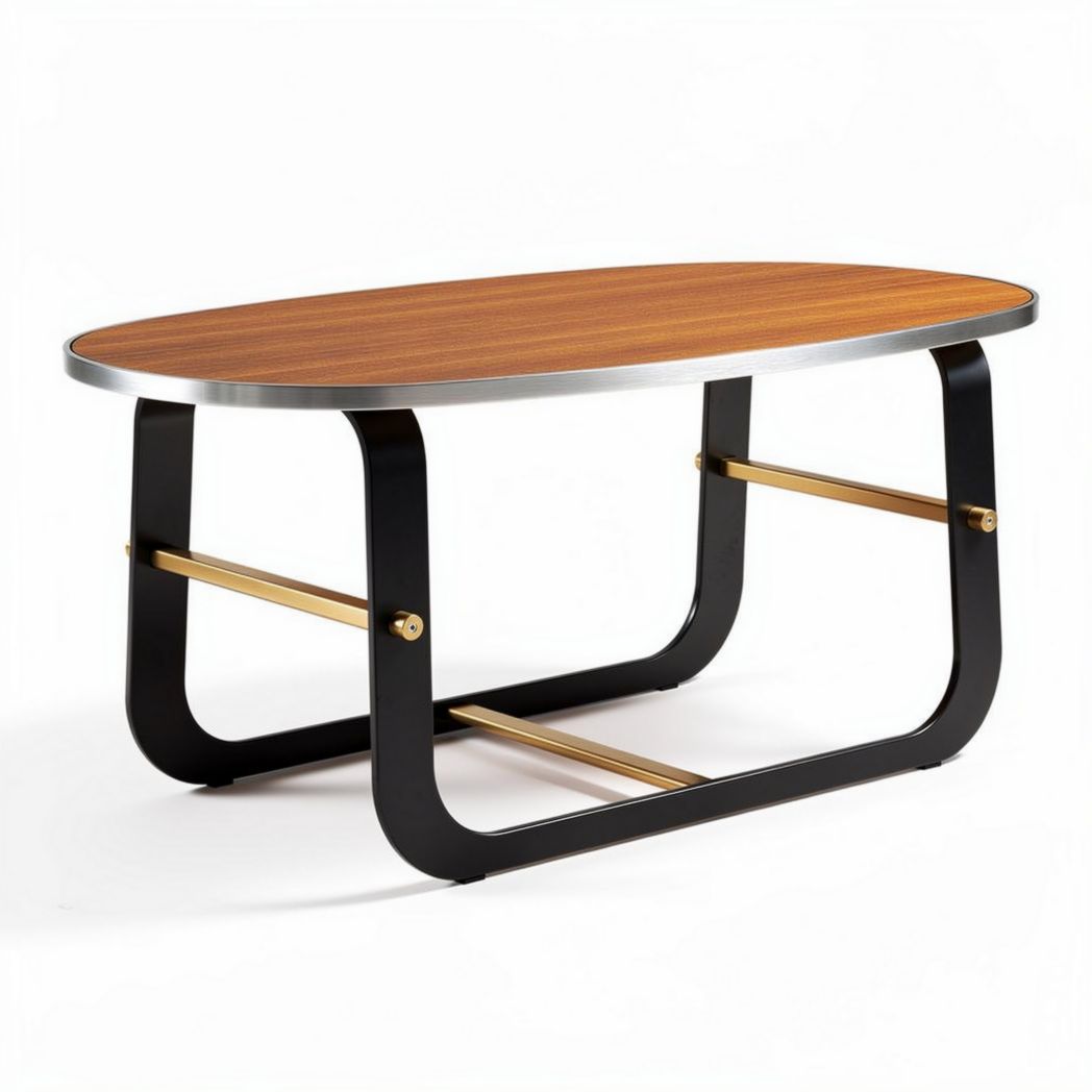 Oval coffee table with wooden top and metal frame 120 x 60 x 45cm