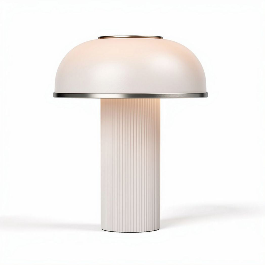 Modern table lamp in white glass with ribbed base design 20 x 20 x 30cm