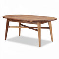 Oval wooden dining table with tapered legs and natural finish 150 x 75 x 75cm