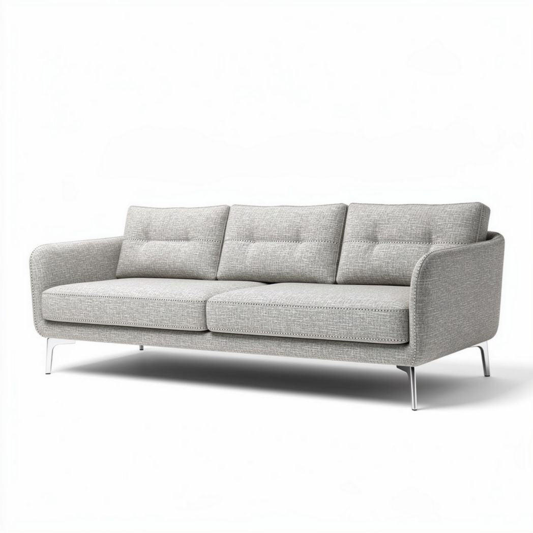 Modern gray fabric sofa with three seats and metal legs 200 x 85 x 75cm