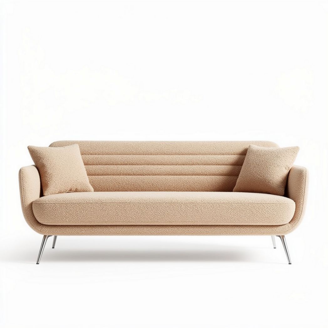 Modern fabric sofa with plush cushions in beige color approximately 200 x 90 x 85cm