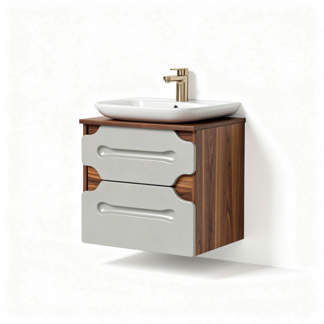 Wall-mounted bathroom vanity with ceramic sink and wooden finish 60 x 40 x 50cm