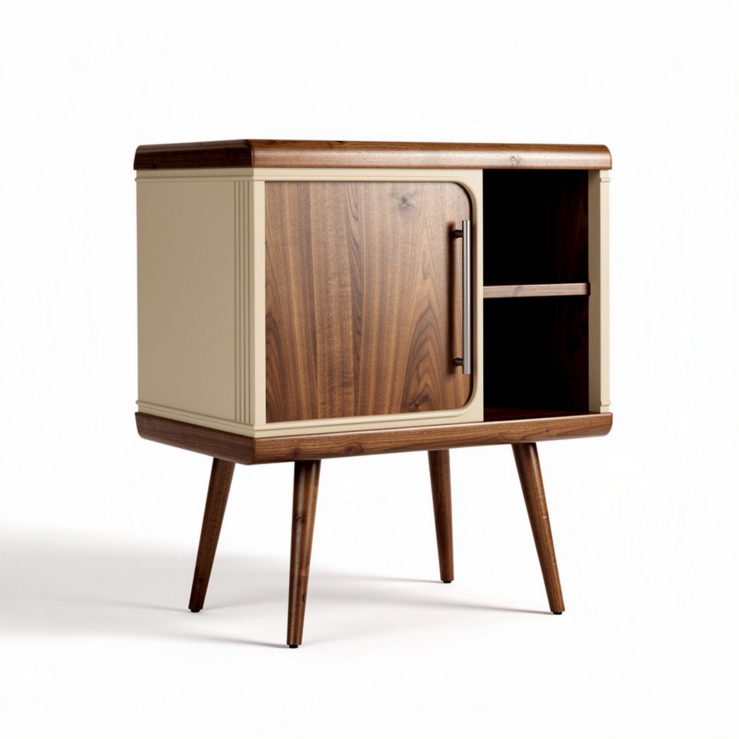 Wooden side cabinet with two compartments and mid-century modern design 80 x 40 x 70cm