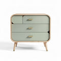 Green modern bedside table with three drawers and wooden legs 60 x 40 x 75cm