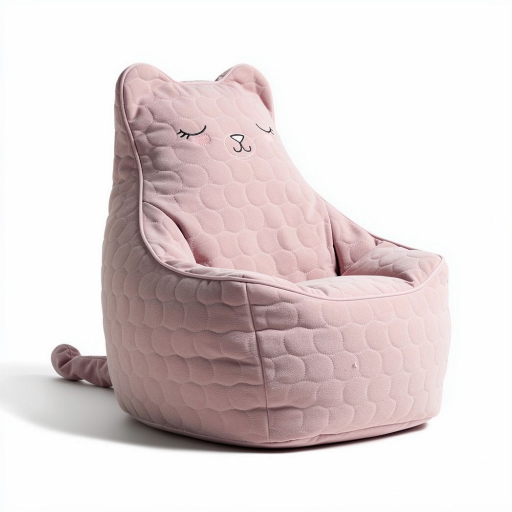 Kids plush cat-shaped bean bag chair in pink 60 x 50 x 75cm