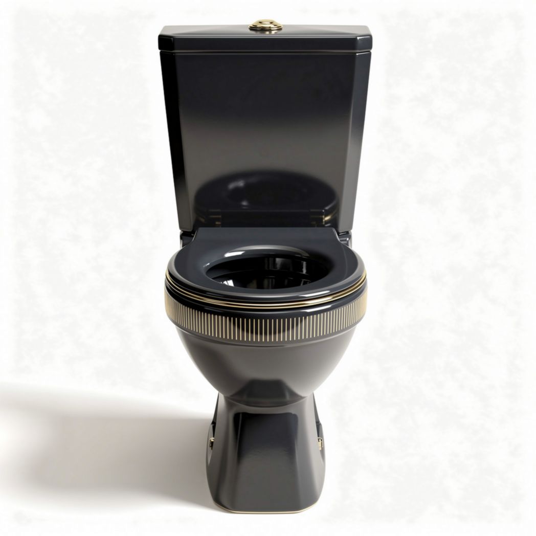 Black ceramic toilet with gold accents suitable for modern bathrooms 75 x 40 x 40cm