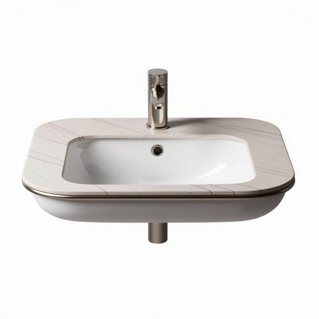 Ceramic bathroom sink with rectangular design and brushed nickel faucet 40 x 25 x 12cm