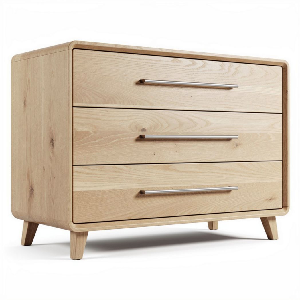 Natural wood three-drawer chest for storage 80 x 40 x 70cm