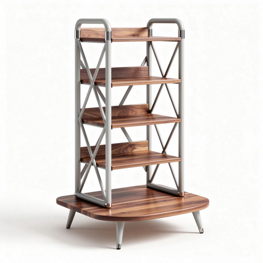 Wooden bookshelf with metal frame for living room storage 80 x 40 x 150cm