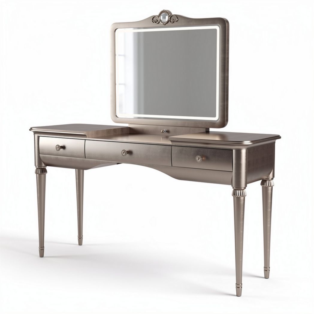 Silver wooden vanity table with mirror and storage drawers 120 x 45 x 80cm