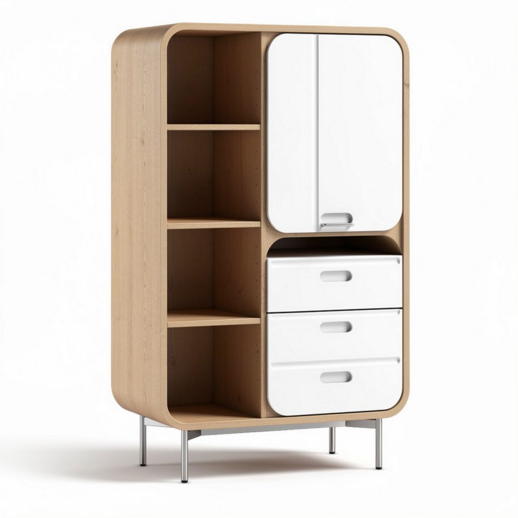 Wooden storage cabinet with white doors and four shelves 80 x 40 x 120cm